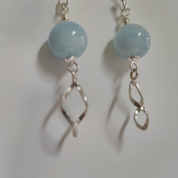 Aquamarine and Sterling Silver Twist Drop Earrings - Picture 3 of 7